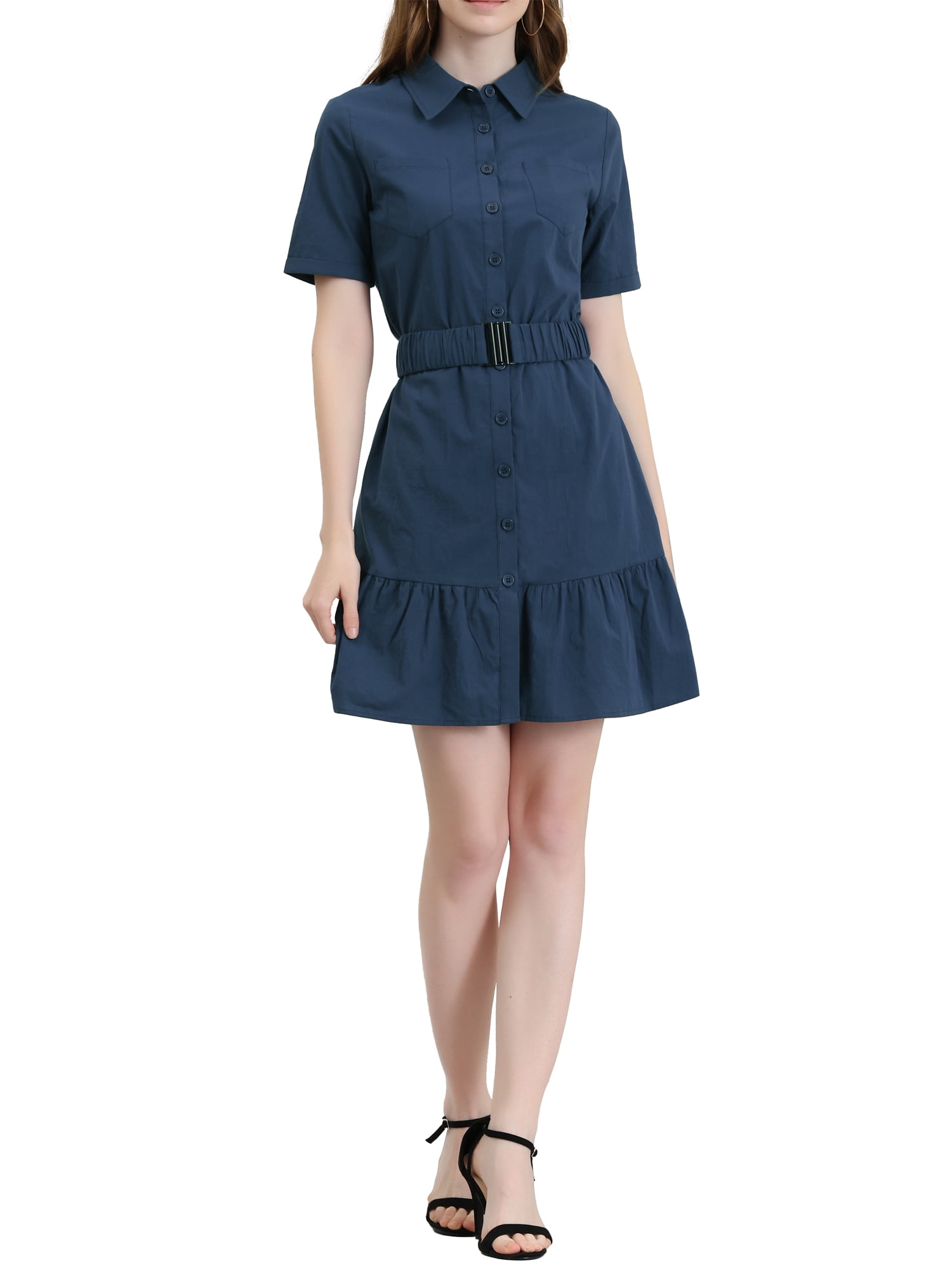 INSPIRE CHIC Women's Wear to Work Belted Button Down Cotton Ruffled ...