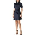 thumbnail image 1 of INSPIRE CHIC Women's Wear to Work Button Front Shirtdress Short Sleeves A-Line Shirt Dress M Navy Blue, 1 of 7