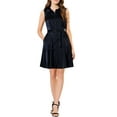 thumbnail image 1 of INSPIRE CHIC Women's Sleeveless Satin Dresses Solid Button Down Workwear Belted Shirt Dress Dark Blue XS, 1 of 6