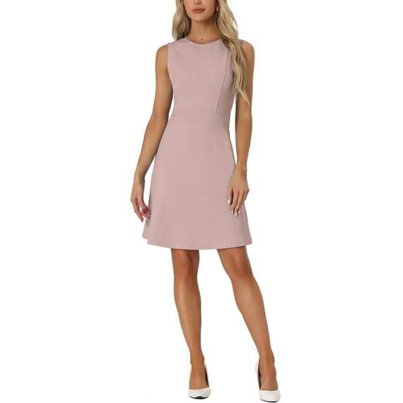 INSPIRE CHIC Women's Wear to Work Solid Color Sleeveless A-Line Flared Midi Dresses M Dusty Pink