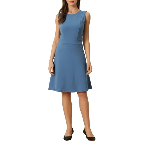 INSPIRE CHIC Women's Wear to Work Solid Color Sleeveless A-Line Flared Midi Dresses S Grayish Blue