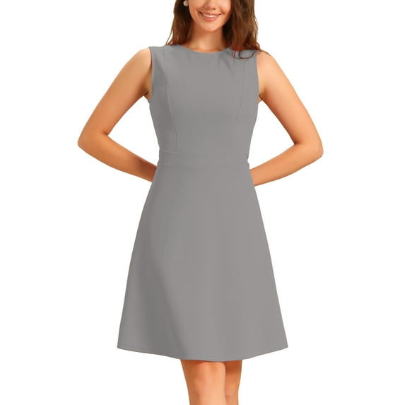 INSPIRE CHIC Women's Wear to Work Solid Color Sleeveless A-Line Flared Midi Dresses S Light Grey