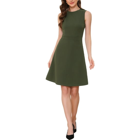 INSPIRE CHIC Women's Wear to Work Solid Color Sleeveless A-Line Flared Midi Dresses XL Moss Green