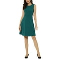 thumbnail image 1 of INSPIRE CHIC Women's Wear to Work Solid Color Sleeveless A-Line Flared Midi Dresses XS Peacock Green, 1 of 7