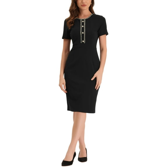 INSPIRE CHIC Women's Dress Short Sleeve Wear-to-Work Tweed Bodycon Sheath Pencil Dress XS Black