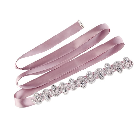 INSPIRE CHIC Women's Wedding Dress Sash Ribbon Rhinestone Bridal Belt Pale Pink 273 x 3cm/107 1/2 x 1 1/8 inches(L*W)