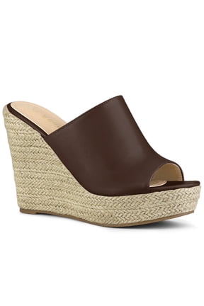 Women's Shoes Wedge Heel Open Toe Espadrille Platform Mules Coffee 6