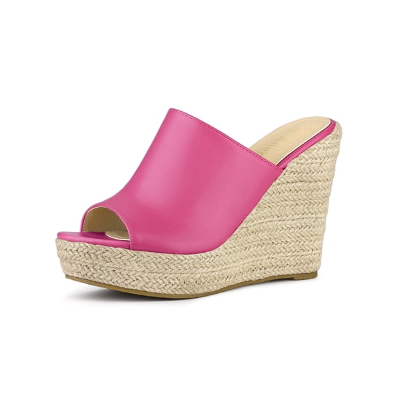 BLISSFUL STEP Women's Shoes Wedge Heel Open Toe Espadrille Platform Mules Hot Pink 10