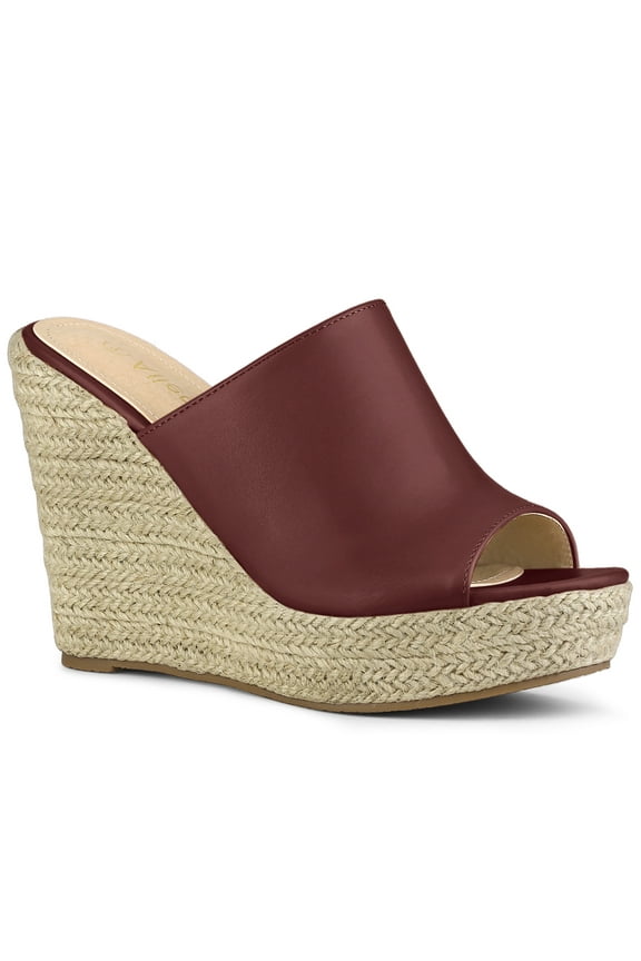 Women's Shoes Wedge Heel Open Toe Espadrille Platform Mules Burgundy 9