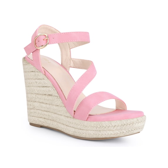 BLISSFUL STEP Women's Wedge Sandal Platform Ankle Strap Open-Toe Heel Buckle Sandals Pink (Size 5.5)