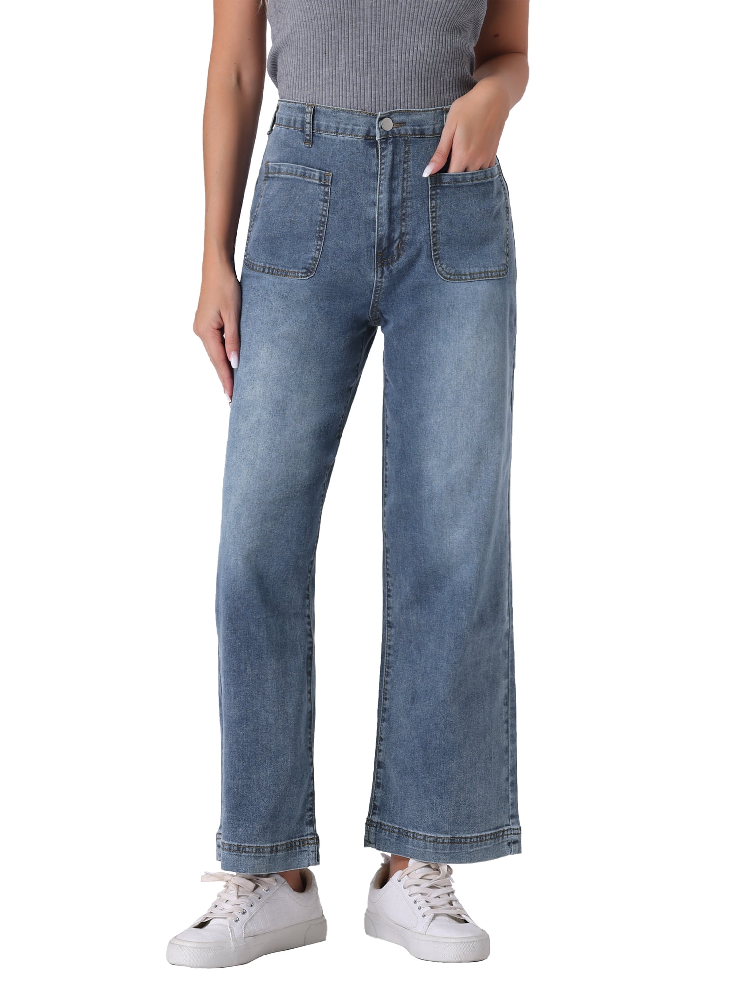 Ladies Straight Wide-Leg Denim Jeans