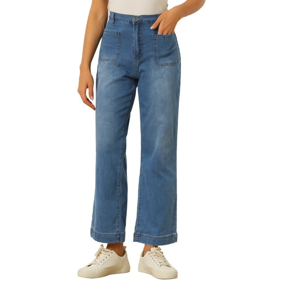 REFINED ATTIRE Women's Wide Leg Jeans High Waisted Stretchy Straight Leg Jeans Denim Pants XL Blue