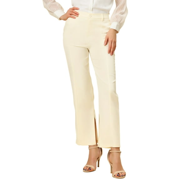 INSPIRE CHIC Women's Wide Leg Trousers with Pockets High Waist Stretch Work Pants Beige XS