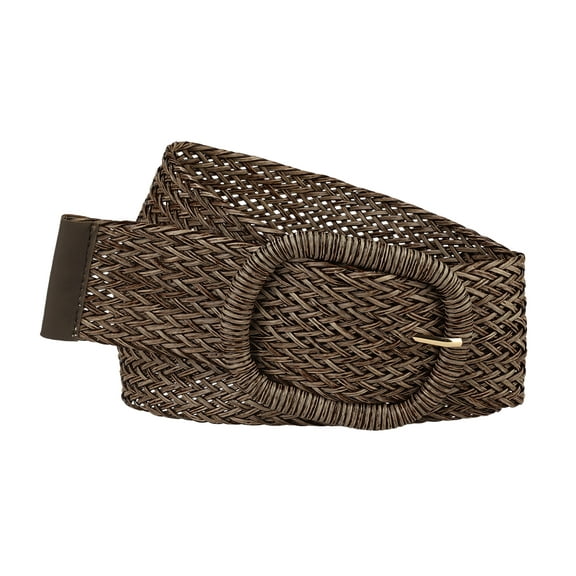 INSPIRE CHIC Women Wide Waist Belts Braided Woven Belts for Dress Chunky Buckle 22.83-33.07" Coffee