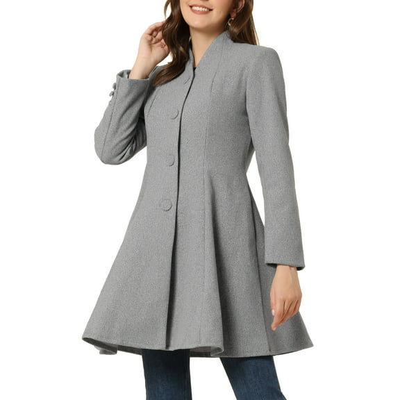 INSPIRE CHIC Women's Winter Coat A-Line Long Sleeve Single Breasted Peplum Hem Long Coat M Light Gray