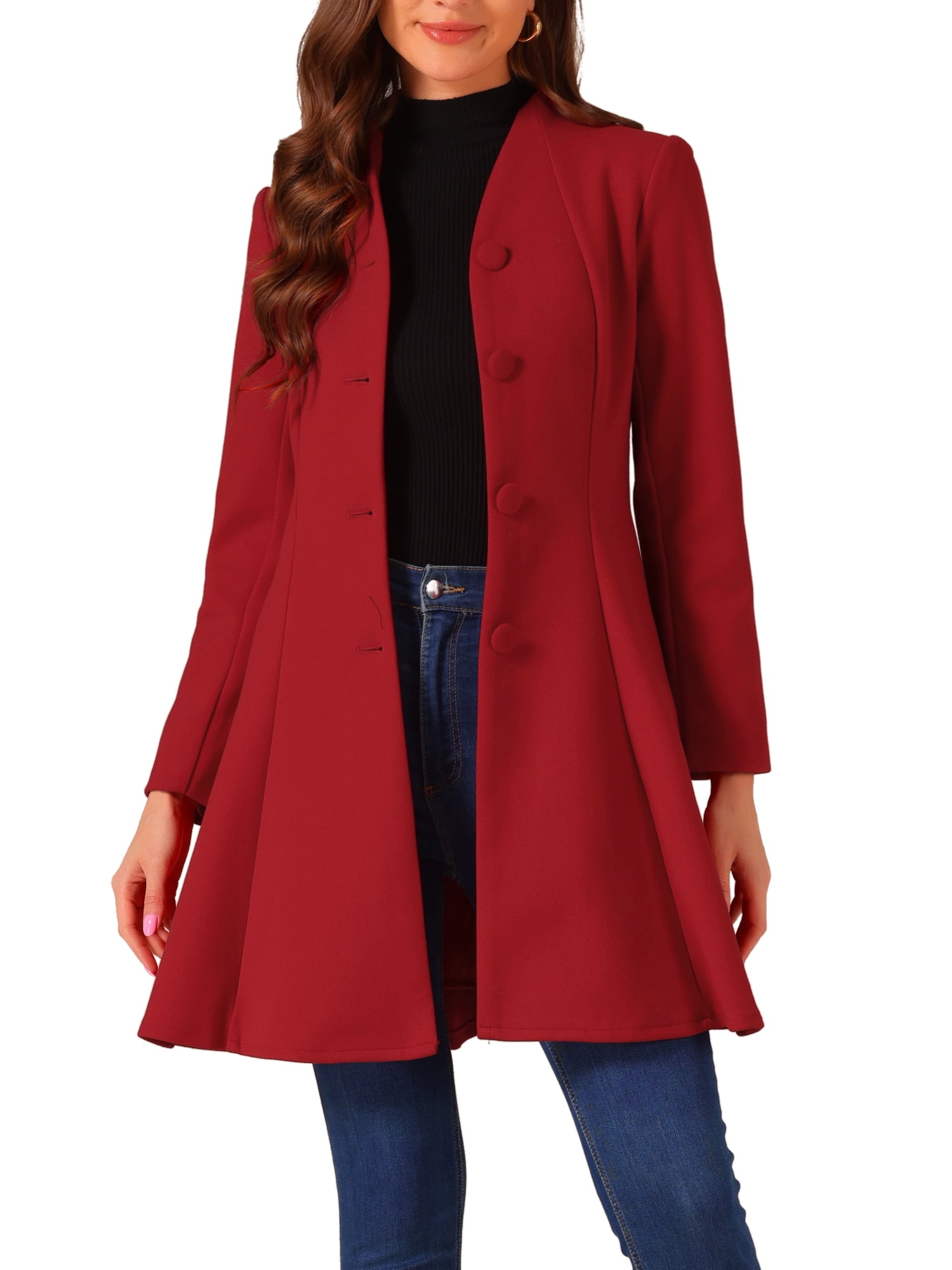 Allegra K Women's Winter Coat, A-Line, Single Breasted, Peplum Hem