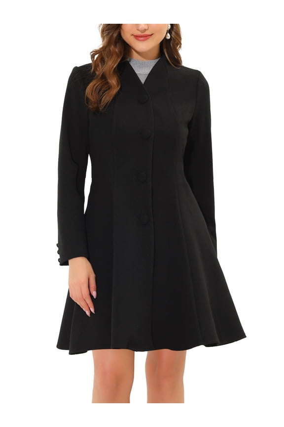 Women's Single Breasted Coat A Line Mid-Long Peacoats Outerwear Winter Coats M Black