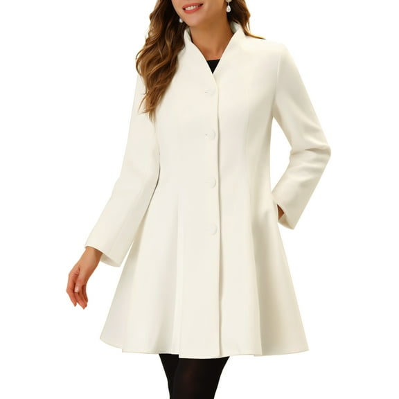 INSPIRE CHIC Women's Winter Coat A-Line Long Sleeve Single Breasted Peplum Hem Long Coat S White