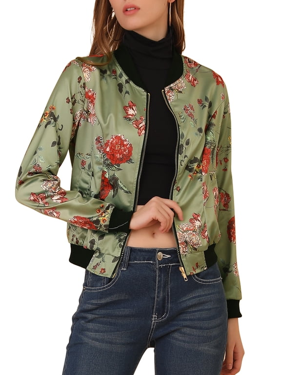 Women's Bomber Jacket Slim Fit Lightweight Zip Up Jacket XL Light Green