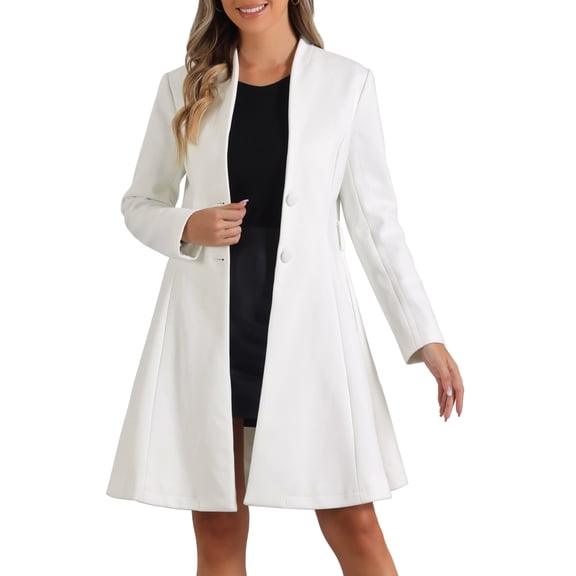 INSPIRE CHIC Women's Winter Coat Single Breasted Collarless Vintage Outwear Coats with Belt L White