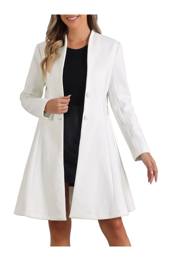 Women's Winter Coat Single Breasted Collarless Vintage Outwear Coats with Belt S White