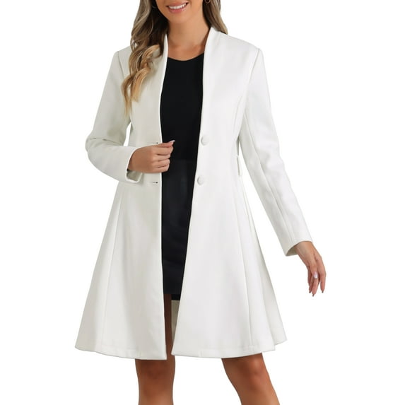 INSPIRE CHIC Women's Winter Coat Single Breasted Collarless Vintage Outwear Coats with Belt XL White