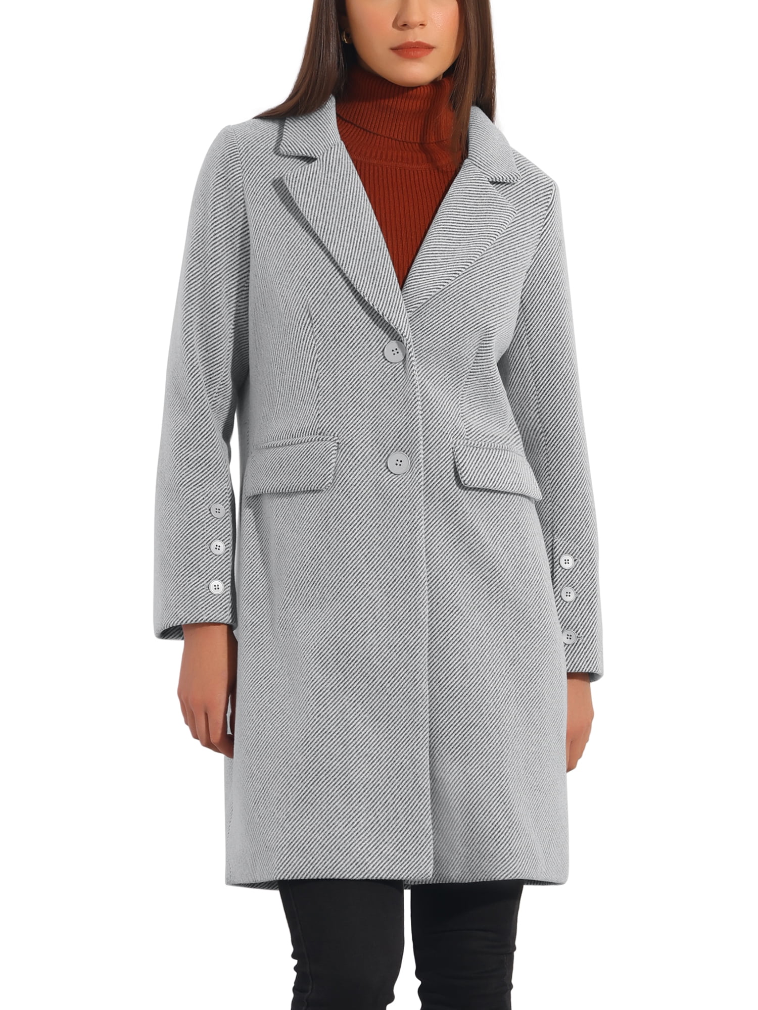 Elegant DoubleBreasted Notched Collar Womens Winter Coat