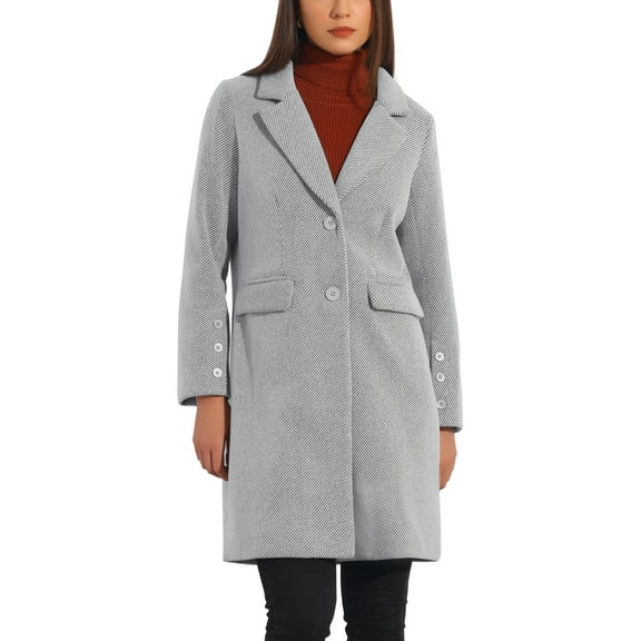 INSPIRE CHIC Women's Winter Coats Striped Notched Lapel Collar Single Breasted Outerwear Blazer Coat Grey XL