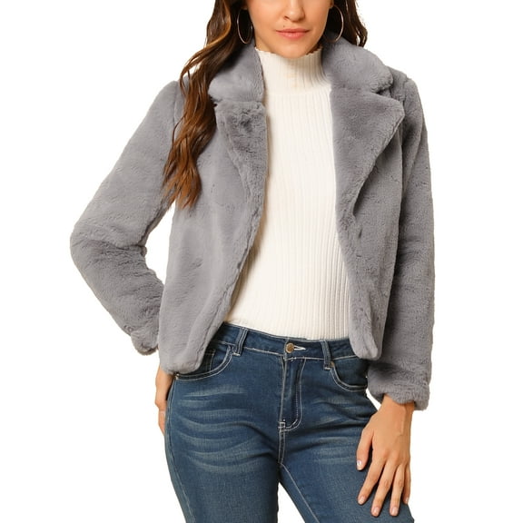 INSPIRE CHIC Women's Winter Fashion Loose Faux Fur Cropped Jacket Coat S Grey