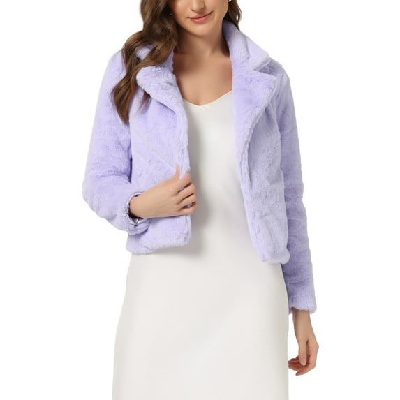 INSPIRE CHIC Women's Winter Fashion Loose Faux Fur Cropped Jacket Coat XS Purple
