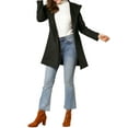 thumbnail image 1 of INSPIRE CHIC Women's Winter Faux Suede Lapel Hooded Wrap Belted Long Trench Coat L Black, 1 of 6