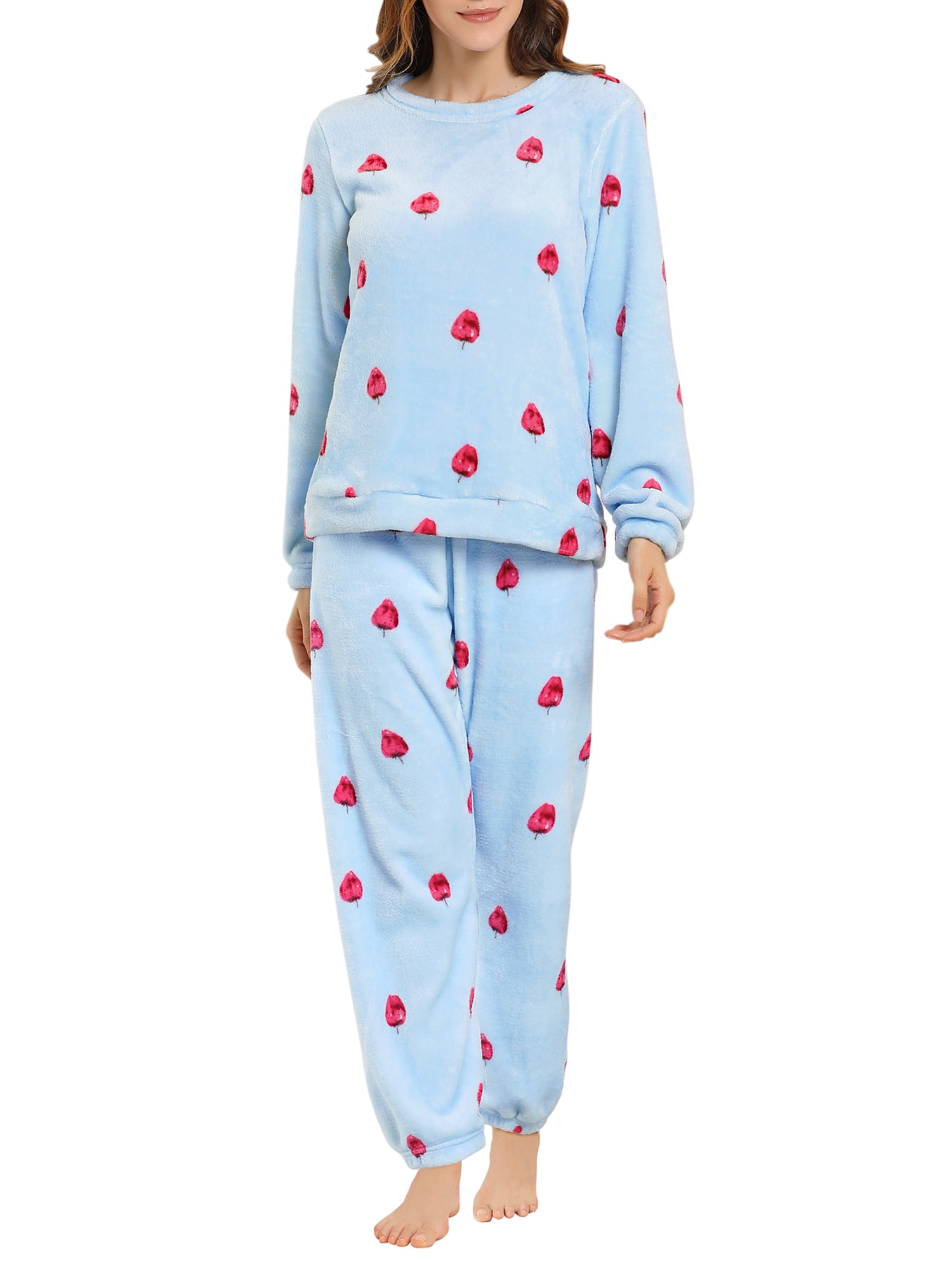 Allegra K Women's Winter Flannel Pajama Sets Long Sleeve Loungewear 