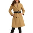 thumbnail image 1 of INSPIRE CHIC Women's Winter Lapel Collar Belted Double Breasted Long Coat Khaki XS, 1 of 5