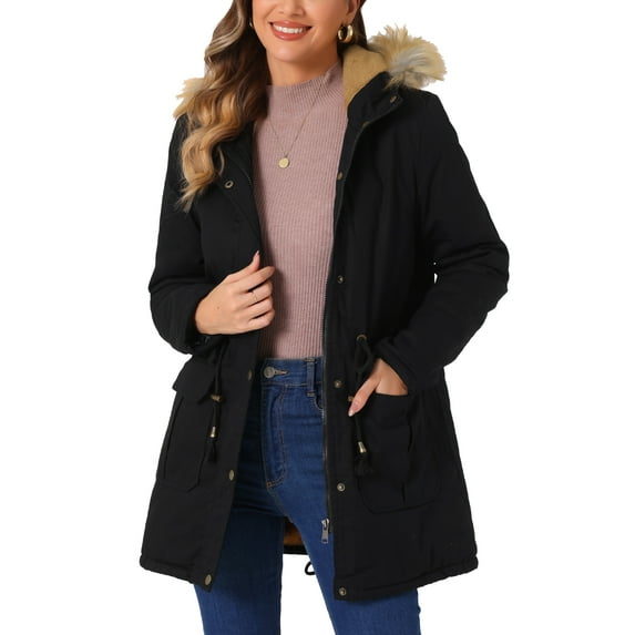 INSPIRE CHIC Women's Winter Parka Jacket Warm Windproof Long Puffer Coat with Faux Fur Hood