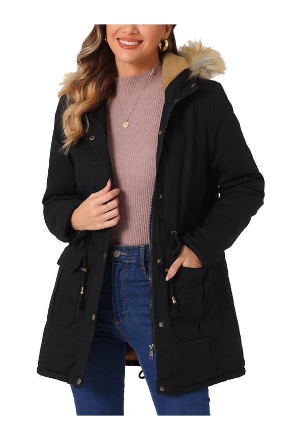Women's Winter Parka Jacket Warm Windproof Long Puffer Coat with Faux Fur Hood S Black