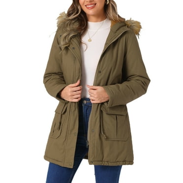 INSPIRE CHIC Women's Winter Parka Jacket Warm Windproof Long Puffer Coat with Faux Fur Hood