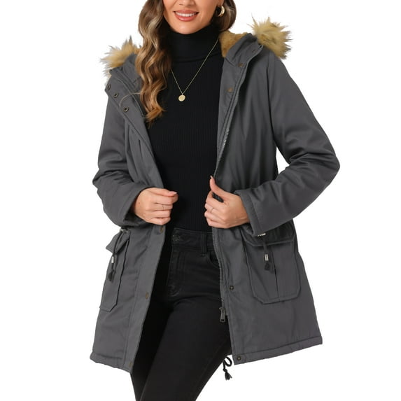 INSPIRE CHIC Women's Winter Parka Jacket Warm Windproof Long Puffer Coat with Faux Fur Hood