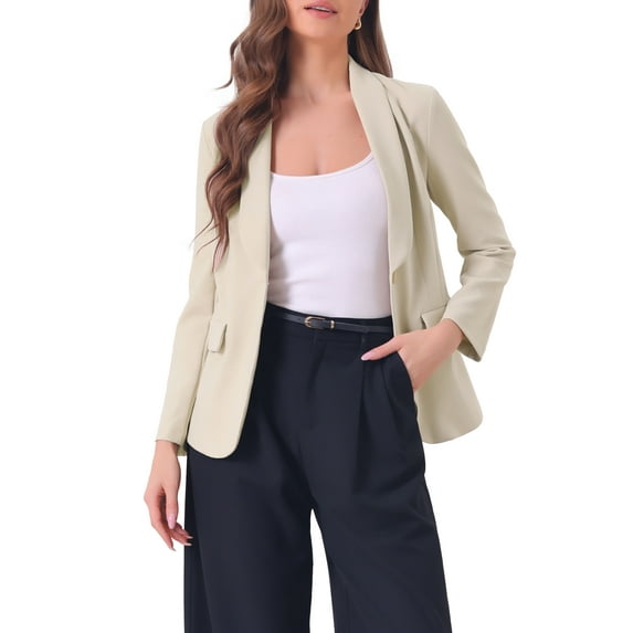 INSPIRE CHIC Women's Winter Shawl Lapel Long Sleeve Pockets Office Jacket Blazers XS Khaki