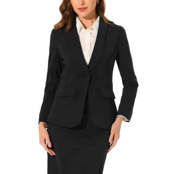 INSPIRE CHIC Women's Winter Shawl Lapel Long Sleeve Pockets Office Jacket Blazers XL Black