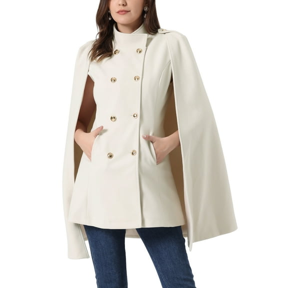 Cape Coats for Women's Winter Vintage Slit Sleeve Double Breasted Cloak Coat M Beige