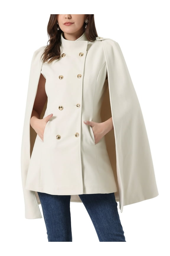 Women's Winter Slit Sleeve Double Breasted Cloak Coat M Beige