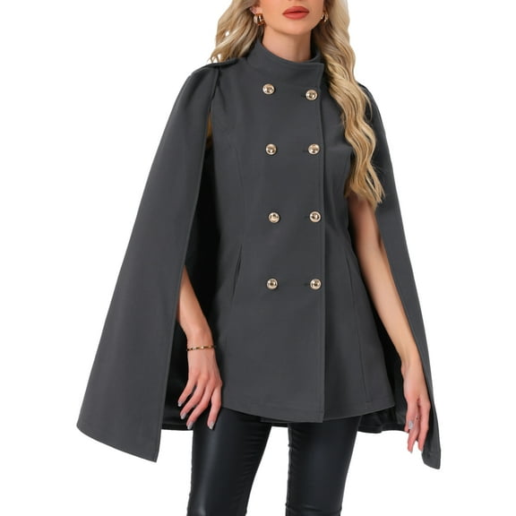 INSPIRE CHIC Women's Winter Slit Sleeve Double Breasted Cloak Coat XS Dark Gray
