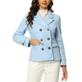 thumbnail image 1 of INSPIRE CHIC Women's Winter Worsted Notched Lapel Double Breasted Overcoat M Light Blue, 1 of 6