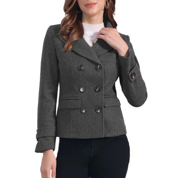 INSPIRE CHIC Women's Winter Worsted Notched Lapel Double Breasted Overcoat XS Dark Gray