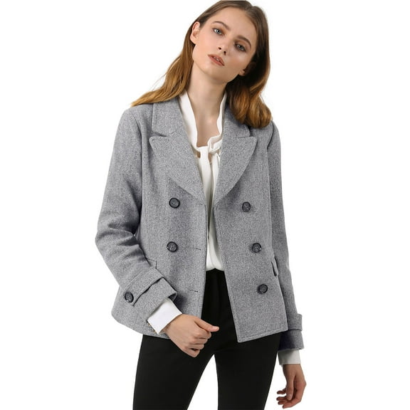 INSPIRE CHIC Women's Winter Worsted Notched Lapel Double Breasted Overcoat XS Grey