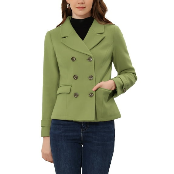 INSPIRE CHIC Women's Winter Worsted Notched Lapel Double Breasted Overcoat XS Pea Green