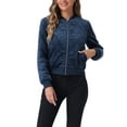 thumbnail image 1 of INSPIRE CHIC Women's Winter Zipper Velvet Surface Quilted Bomber Jacket with Pockets XL Blue, 1 of 5