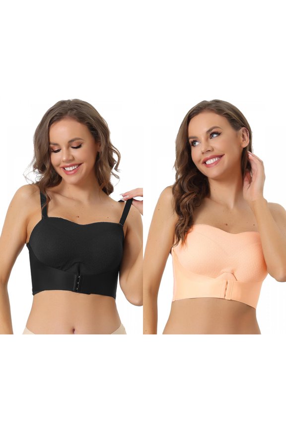 Women's Wirefree Bras, Strapless Breathable Push-up Support Bralette 2 Packs