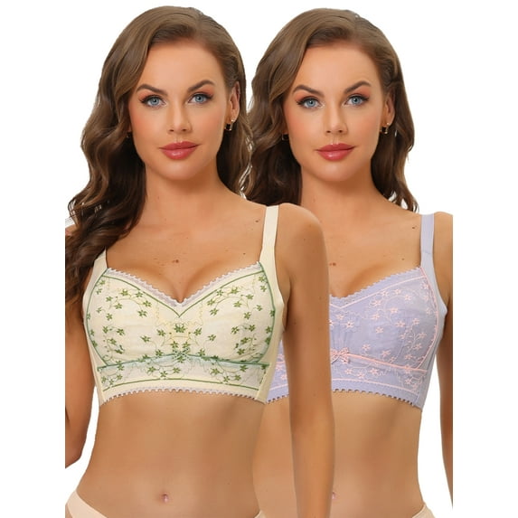 NOMADIC NOOK Women's Wirefree Minimizer Bra U Back Adjustable Straps Full Coverage Bras 2 Packs