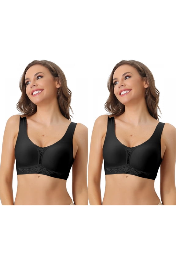 Women's Wirefree Sports Bra, Lightly Breathable Workout Exercise Comfort Bralettes 2 Packs